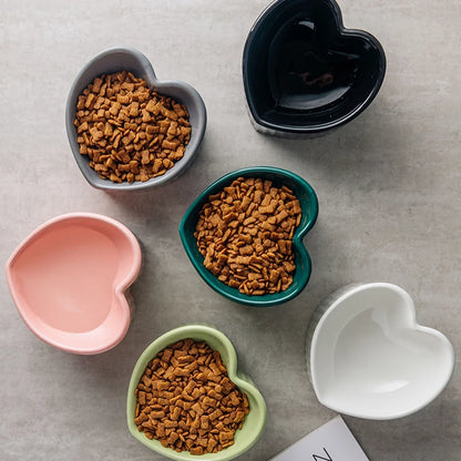 Slanted Ceramic Cat Bowl Stand Anti Tip Elevated multiple color bowls group shot