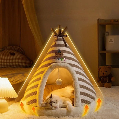 Self Warming Cat Bed – Plush Winter Tent House with Removable Washable Cushion