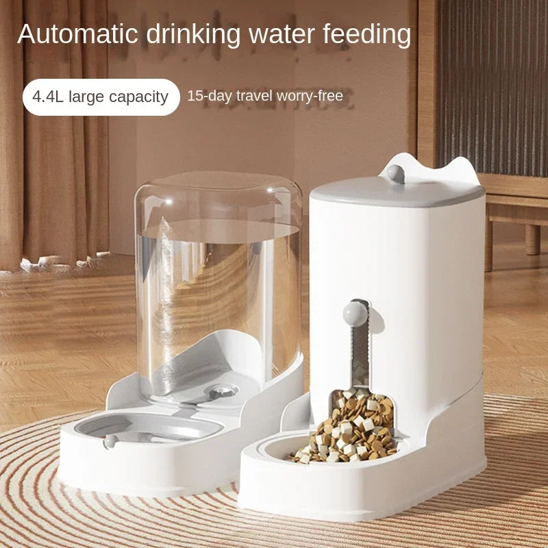 Cat and Dog Feeder Pet Water Dispenser Cat Food Bowl Large features and measurements infographic