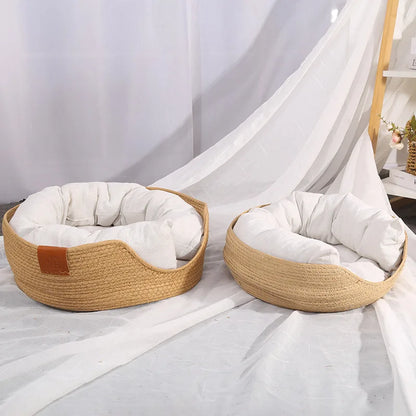 Bamboo Weaving Cat Bed Sofa – Eco-Friendly Warm Nest