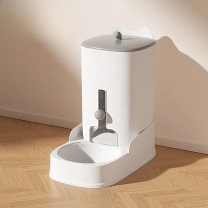 Cat and Dog Feeder Pet Water Dispenser Cat Food Bowl Large white unit wooden floor lifestyle