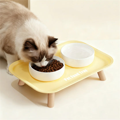 Pet Ceramic Bowl Anti Splash Anti Flip Cat Dish yellow set cat eating lifestyle