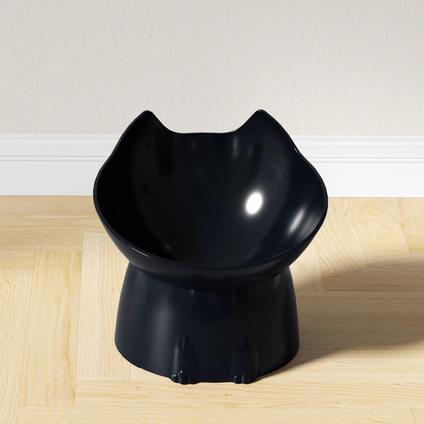 Elevated Cat Bowl Anti Tip Plastic Raised black bowl single product shot