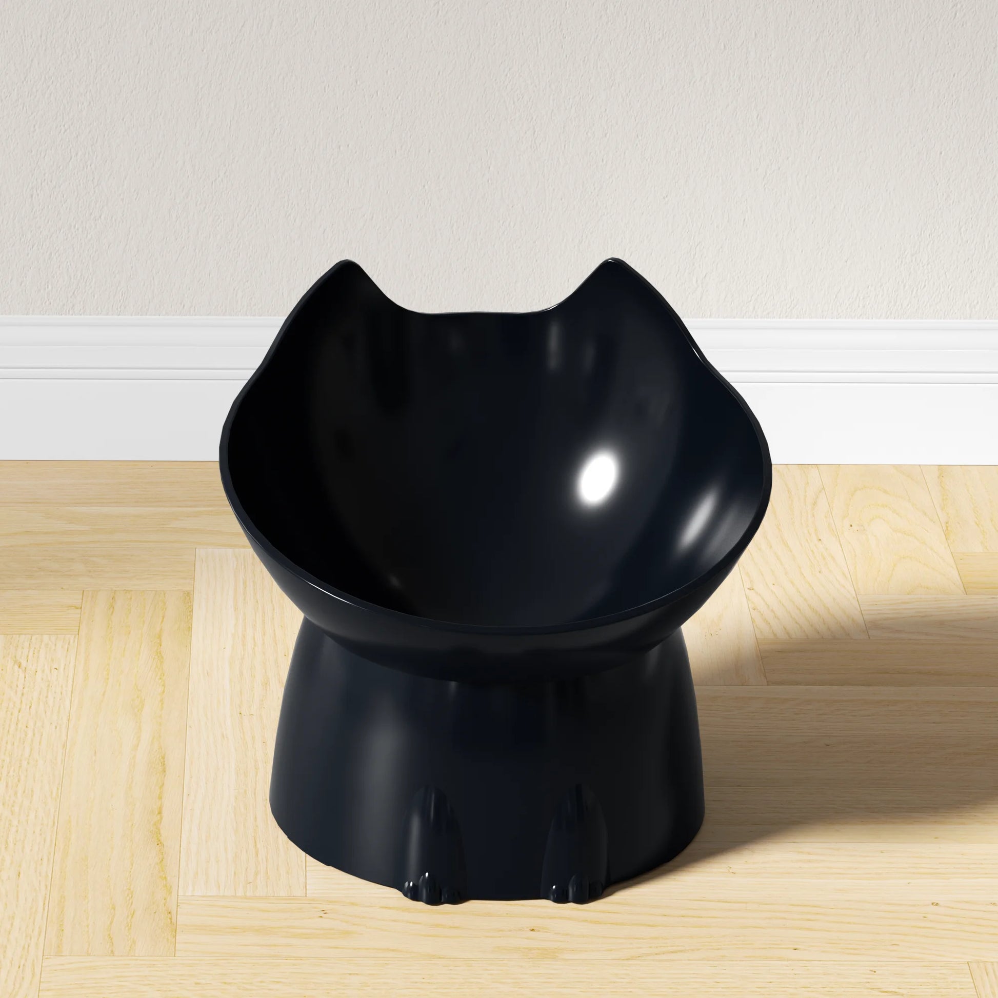 Elevated Cat Bowl Anti Tip Plastic Raised black bowl single product shot