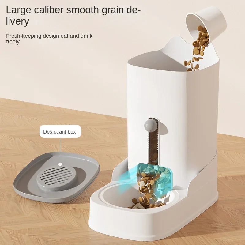 Cat and Dog Feeder Pet Water Dispenser Cat Food Bowl Large white unit dimensions flat lay