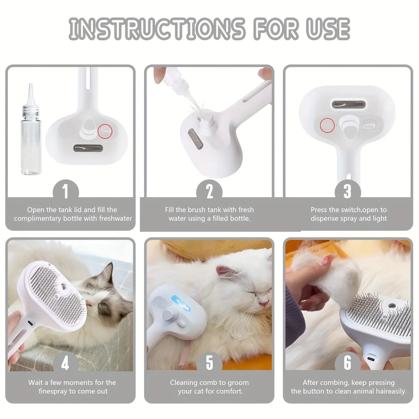 Pet Spray Hair Comb – Hair Remover & Grooming Brush for Cats