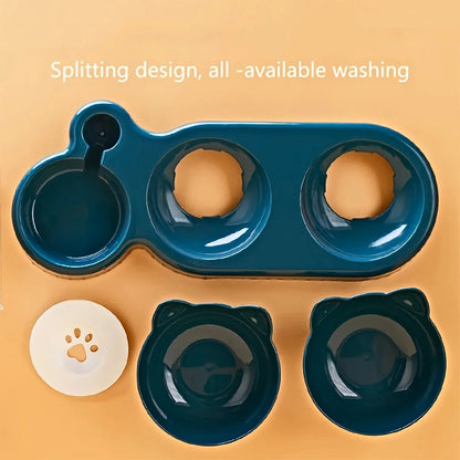Pet Bowls Water Feeder 3 in 1 Tilted Cat all color variants flat lay orange background