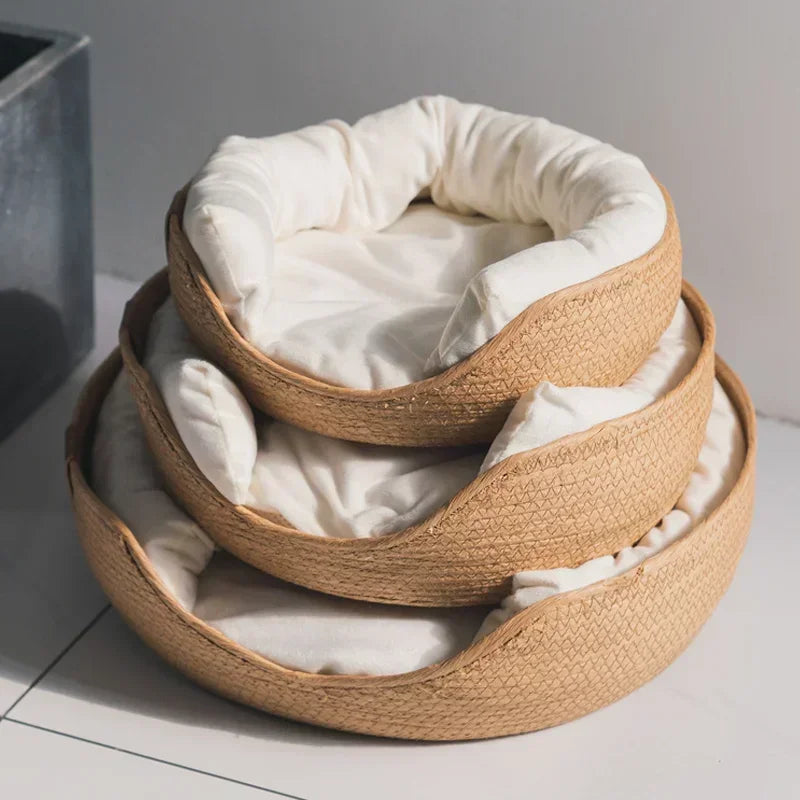 Bamboo Weaving Cat Bed Sofa – Eco-Friendly Warm Nest