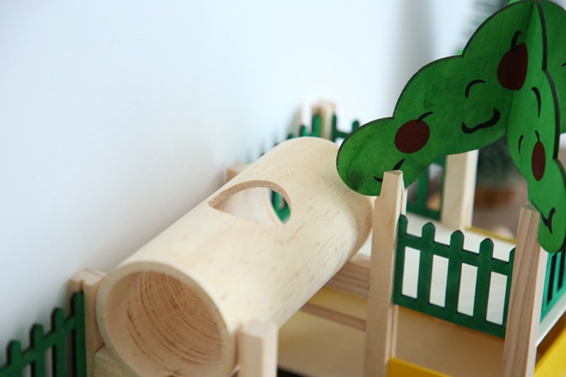 Wooden Hamster Luxury Castle House – Natural Wood Small Animal Toy
