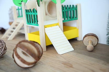 Wooden Hamster Luxury Castle House – Natural Wood Small Animal Toy