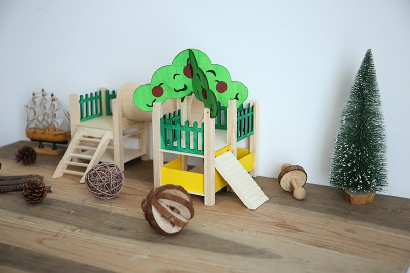 Wooden Hamster Luxury Castle House – Natural Wood Small Animal Toy