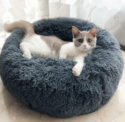 Round Plush Calming Dog & Cat Bed – Anti-Anxiety Soft Pet Nest