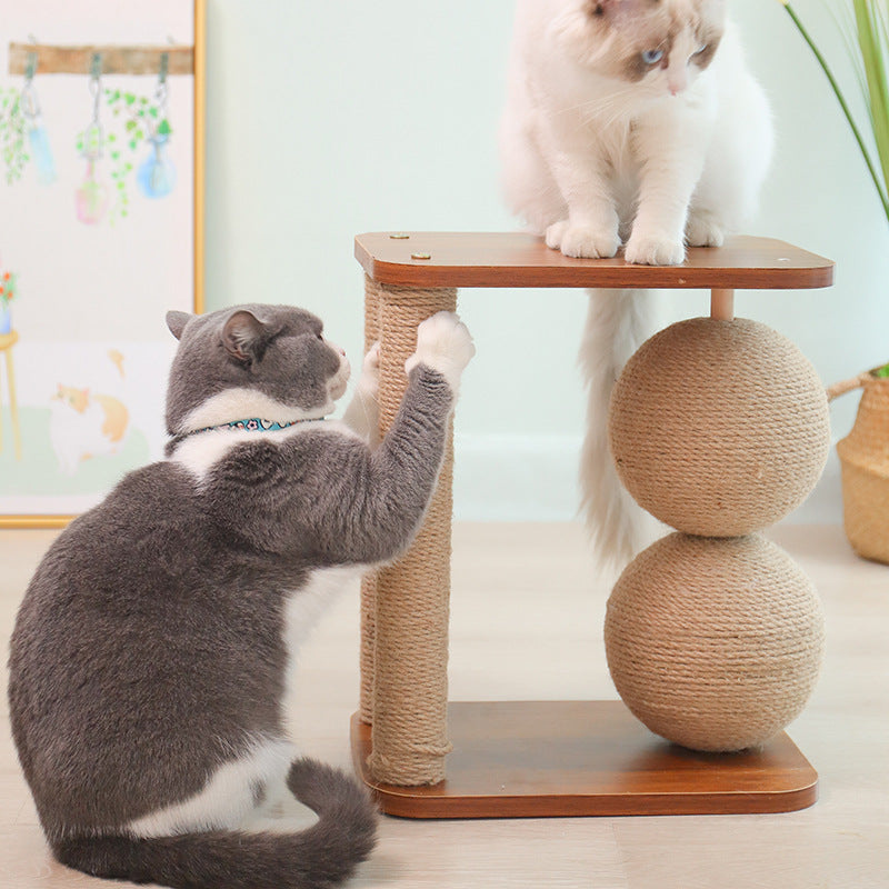 Simple small wooden vertical sisal cat scratching post