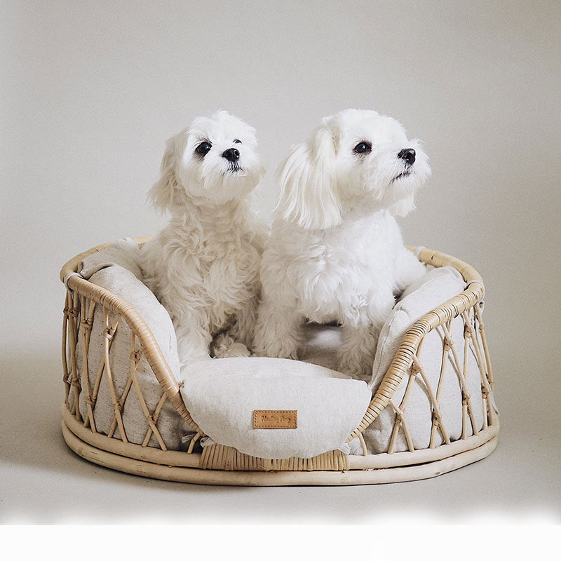 Handmade Rattan Woven Pet Bed Sofa – Natural Dog & Cat Nest