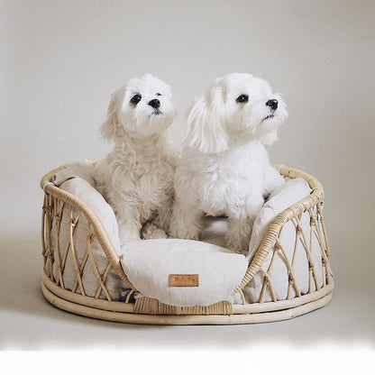 Handmade Rattan Woven Pet Bed Sofa – Natural Dog & Cat Nest