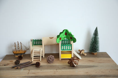 Wooden Hamster Luxury Castle House – Natural Wood Small Animal Toy