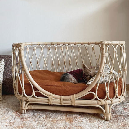 Handmade rattan woven pet bed sofa natural nest for dogs and cats