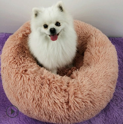 Round Plush Calming Dog & Cat Bed – Anti-Anxiety Soft Pet Nest