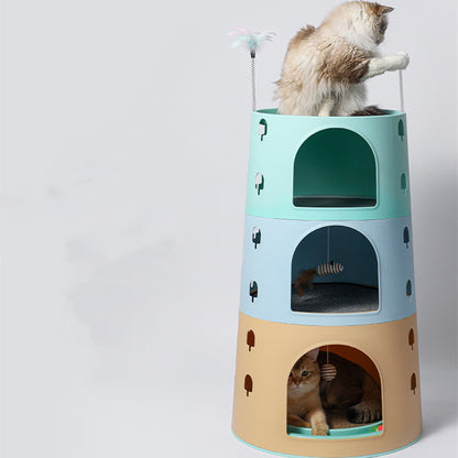 Integrated Multi-Chamber Cat Climbing Frame & Play Tower